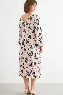 Abito midi con scollo a V sul retro - Rosa Nero