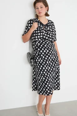 Abito midi drappeggiato - Nero Bianco