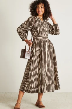 Abito midi in cotone - Marrone Beige