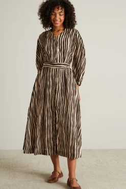 Abito midi in cotone - Marrone Beige