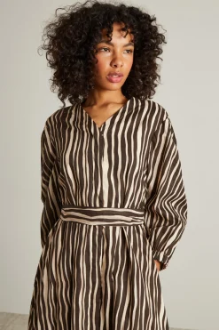 Abito midi in cotone - Marrone Beige