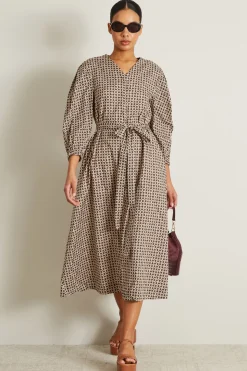 Abito midi in cotone - Marrone Beige