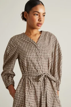 Abito midi in cotone - Marrone Beige