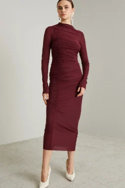 Abito midi in jersey calza - Bordeaux