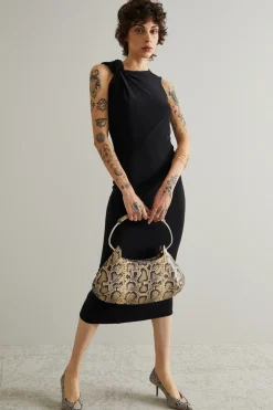Abito midi in jersey con nodo - Nero