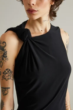 Abito midi in jersey con nodo - Nero