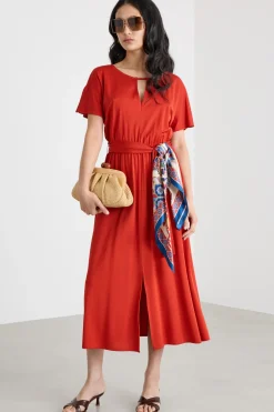 Abito midi in jersey piqué - Rosso