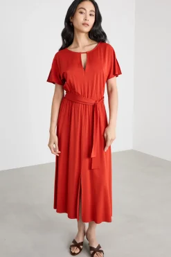 Abito midi in jersey piqué - Rosso