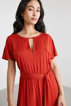 Abito midi in jersey piqué - Rosso