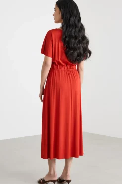 Abito midi in jersey piqué - Rosso