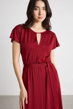 Abito midi in jersey piqué - Rosso