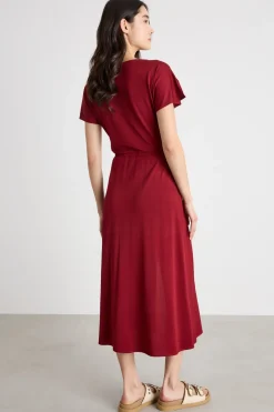 Abito midi in jersey piqué - Rosso