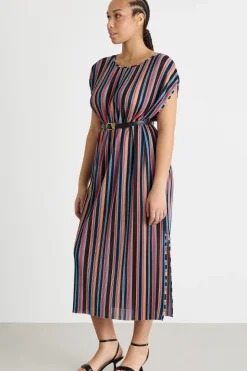Abito midi in jersey plissé - Nero Blu Rosa