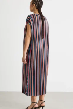 Abito midi in jersey plissé - Nero Blu Rosa