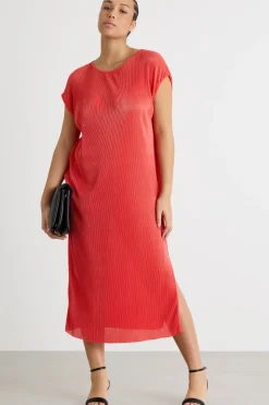 Abito midi in jersey plissé - Rosso