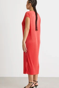 Abito midi in jersey plissé - Rosso