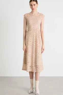 Abito midi in pizzo - Beige