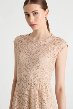 Abito midi in pizzo - Beige
