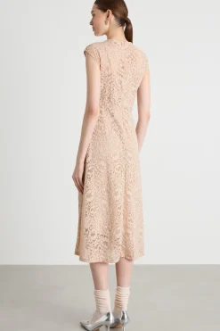 Abito midi in pizzo - Beige