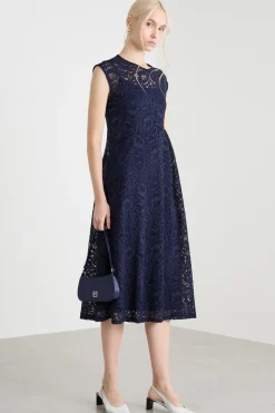 Abito midi in pizzo - Blu