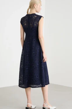 Abito midi in pizzo - Blu
