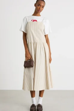 Abito midi in popeline - Beige Bianco