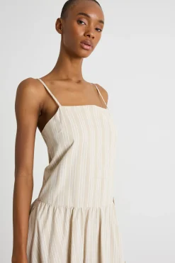 Abito midi in popeline - Beige Bianco