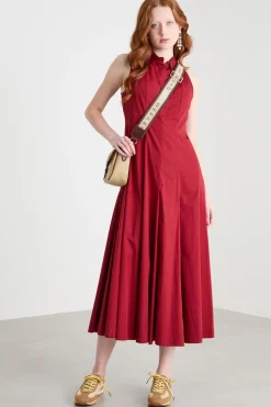 Abito midi in popeline - Rosso