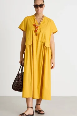Abito midi in popeline stretch - Giallo