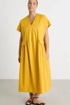 Abito midi in popeline stretch - Giallo