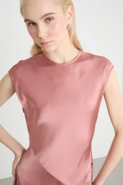 Abito midi in raso - Rosa