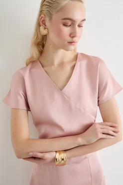 Abito midi in raso - Rosa