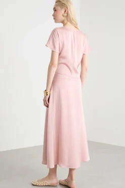 Abito midi in raso - Rosa