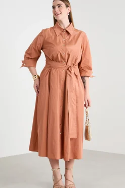 Abito midi in taffetà - Arancione