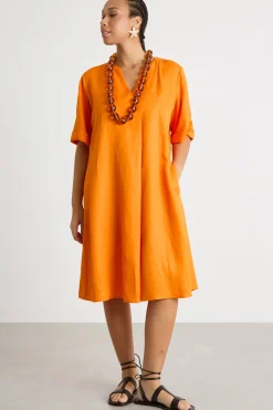 Abito midi in twill - Arancione