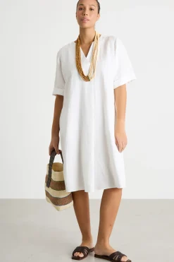 Abito midi in twill - Bianco