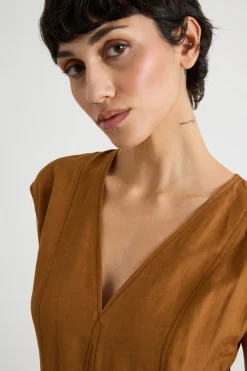 Abito midi svasato - Marrone