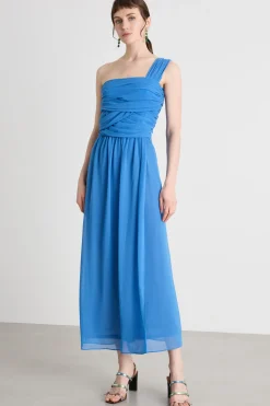 Abito monospalla in georgette - Azzurro