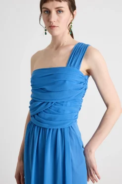 Abito monospalla in georgette - Azzurro