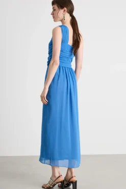 Abito monospalla in georgette - Azzurro