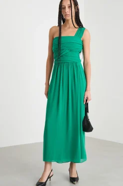 Abito monospalla in georgette - Verde
