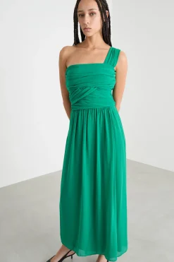 Abito monospalla in georgette - Verde
