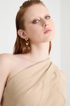 Abito monospalla in twill - Cammello