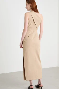 Abito monospalla in twill - Cammello