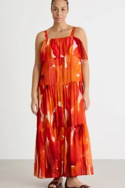 Abito off-shoulder a balze - Arancione