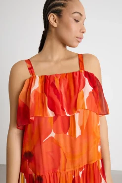 Abito off-shoulder a balze - Arancione