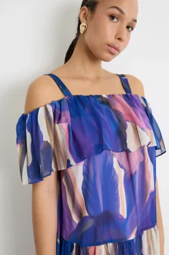 Abito off-shoulder a balze - Viola