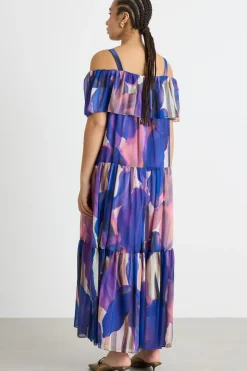 Abito off-shoulder a balze - Viola