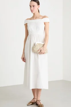 Abito off-shoulder in popeline - Bianco