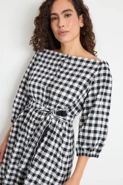 Abito off-shoulder in seersucker - Nero Bianco